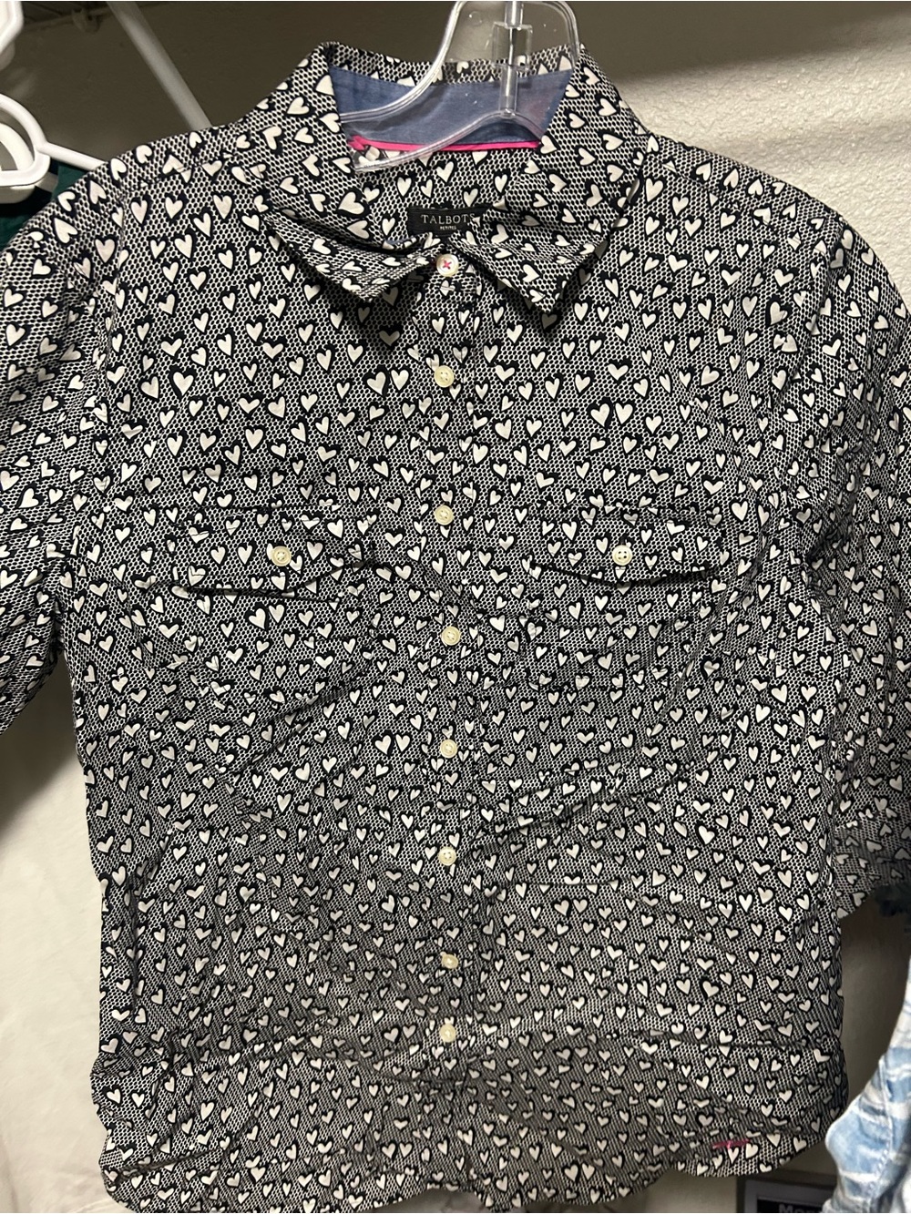 Tabitha Black and White Heart-Print Button-Down Shirt